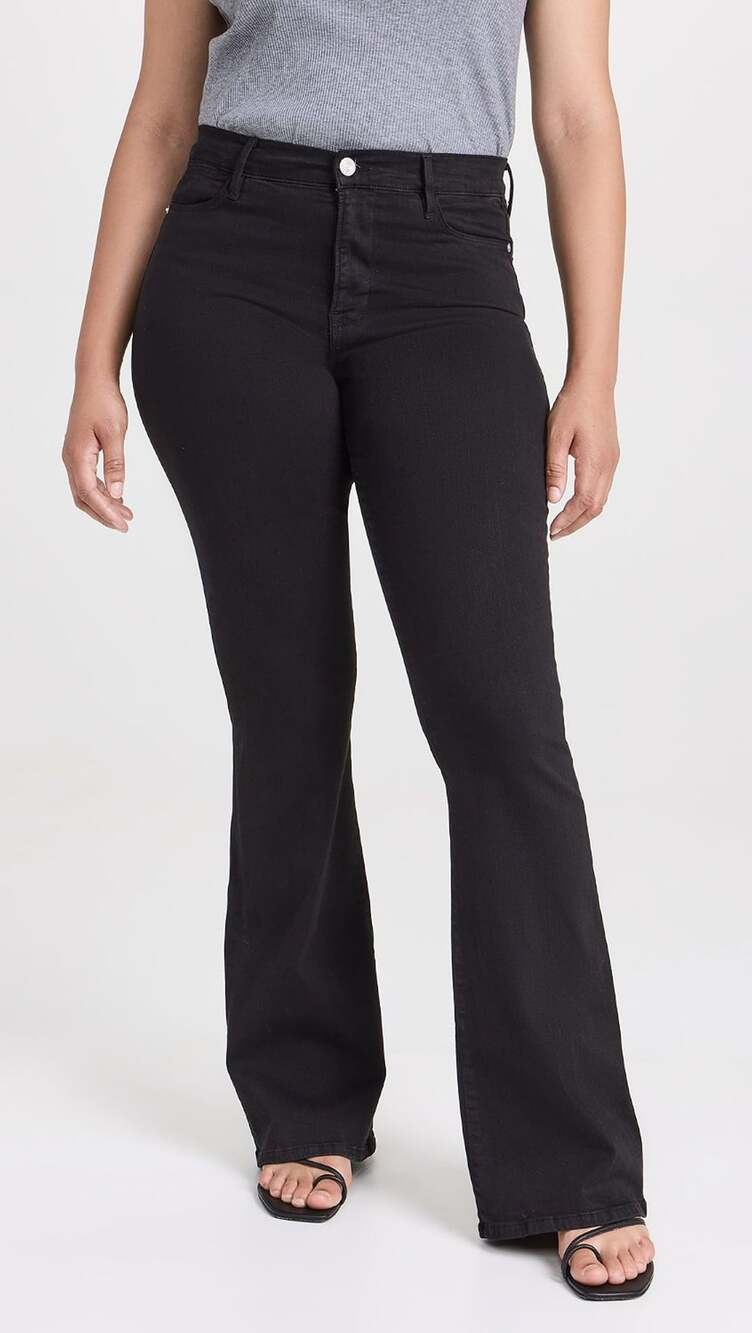 FRAME Le High Flare Jeans Black Denim Size 32